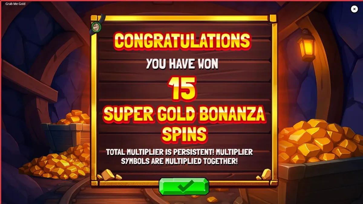 Tampilan visual tambang emas dalam slot Grab Me Gold dengan simbol-simbol alat tambang.